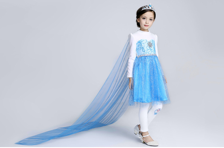 F68131 Wholesale blue long sleeved dress pure cotton princess dress